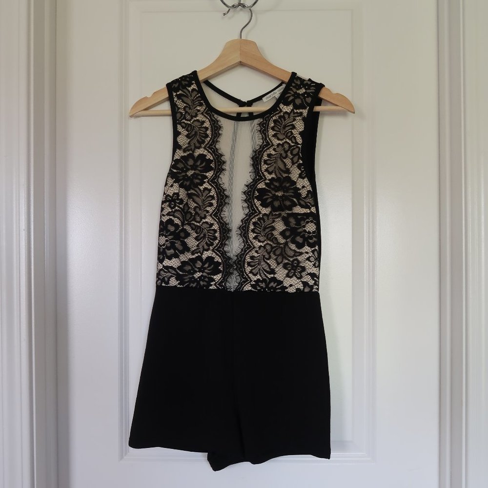 Mesh and Black Open Back Short Romper